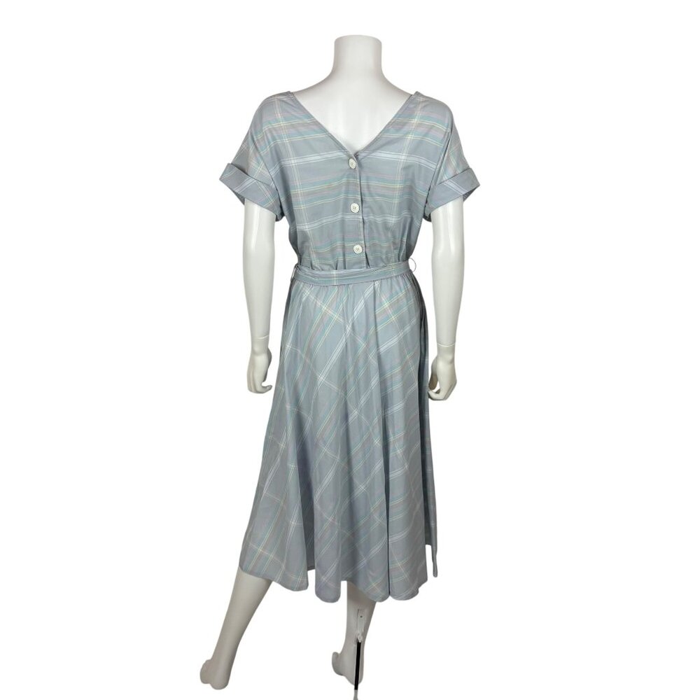 Vintage 80s Striped Dress Womens Large Blue Off The Shoulder Fit And Flare - Picture 8 of 11